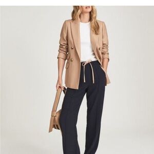 Reiss Logan Textured Double-Breasted Jacket in camel  - sz 14